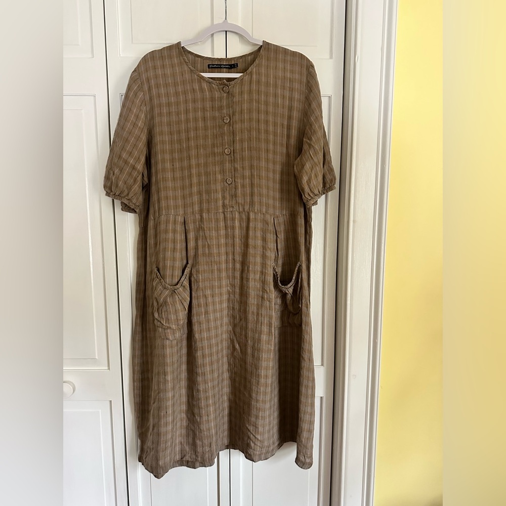 Gudrun Sjödén Dress Tunic hemp Scandinavian Size Large taupe brown pink